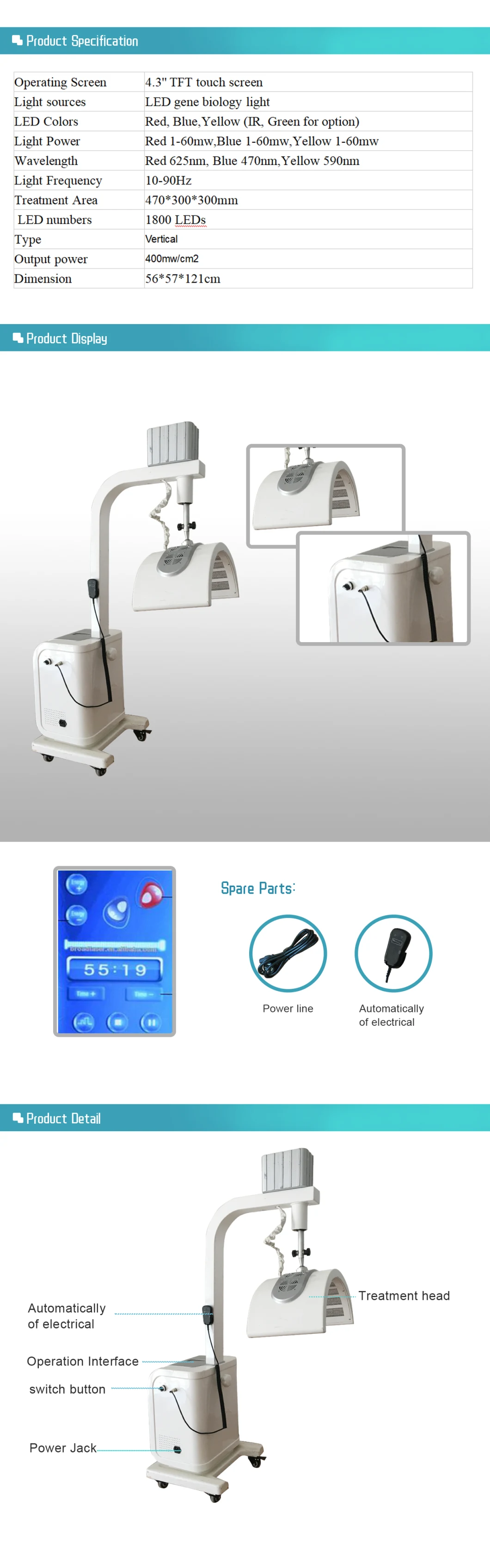 Acne Skin Care Facial PDT LED Light with Red Infrared Light Therapy Machine