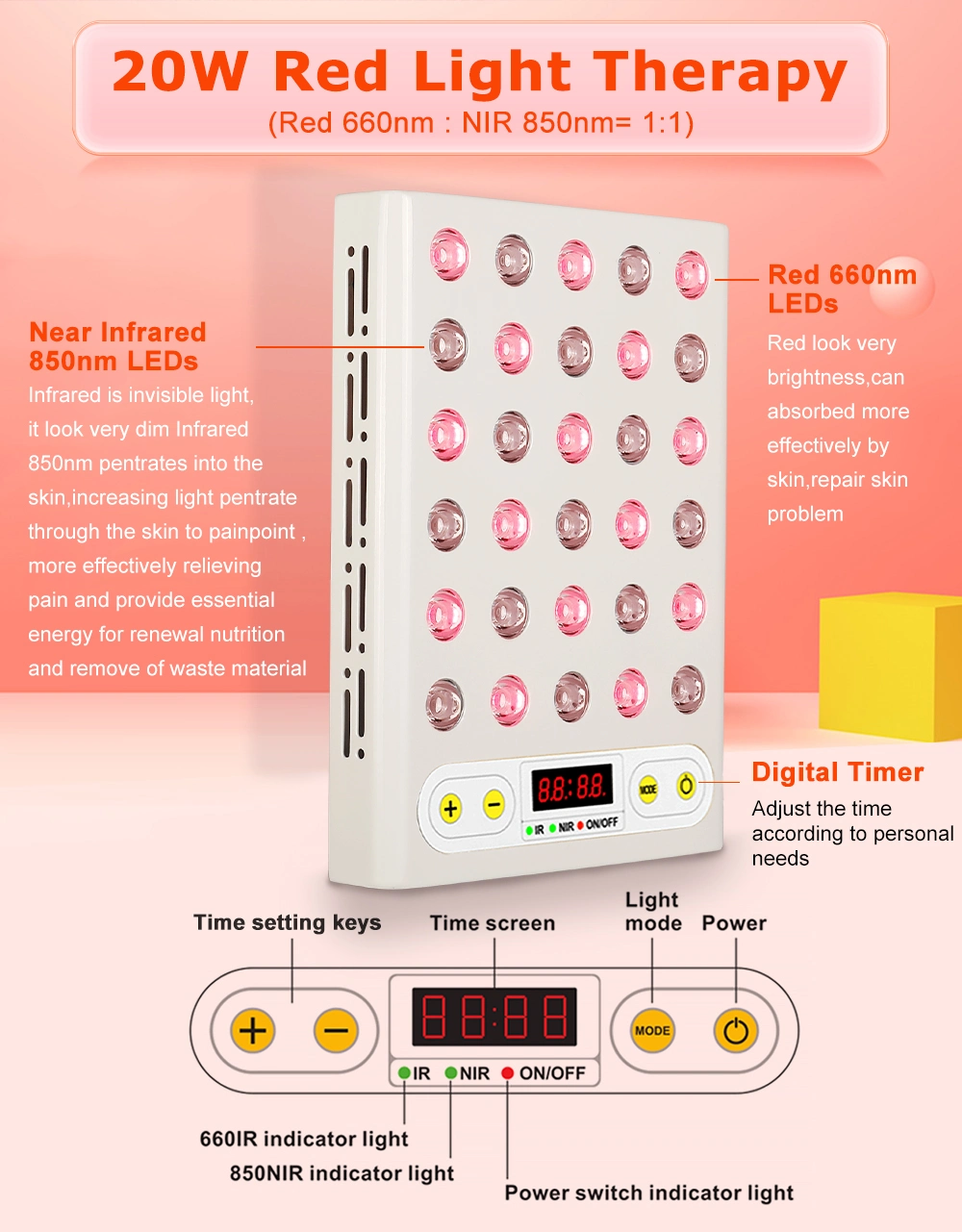 Red Light Therapy 300W Near Infrared Light Therapy Lamp Panel High Quality 660nm 850nm LED Red Light Therapy PDT Machine